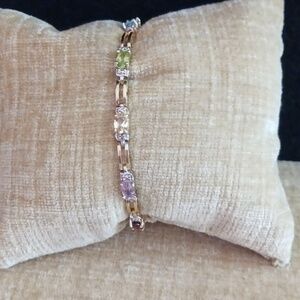 FAS 925 Gold Multi Colored Rhinestone Link Bracelet